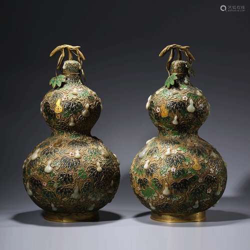 A Pair Of Inlaid Enamel Double Gourd-Shaped Vases