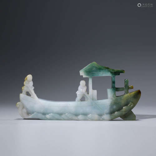 A Carved Jadeite Boat Ornament