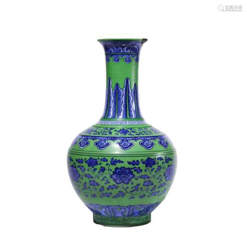 A Green-Ground And Underglaze-Blue Floral Bottle Vase