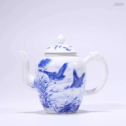 A Blue And White Flowers And Birds Ewer