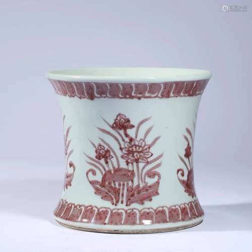 An Iron-Red-Glaze Floral Brush Pot