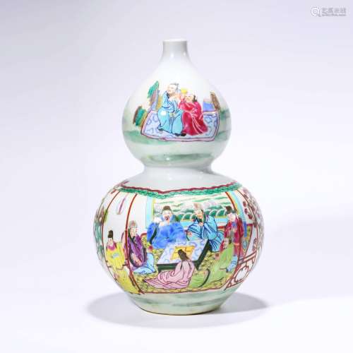 A Famille Rose Figure Double Gourd-Shaped Vase