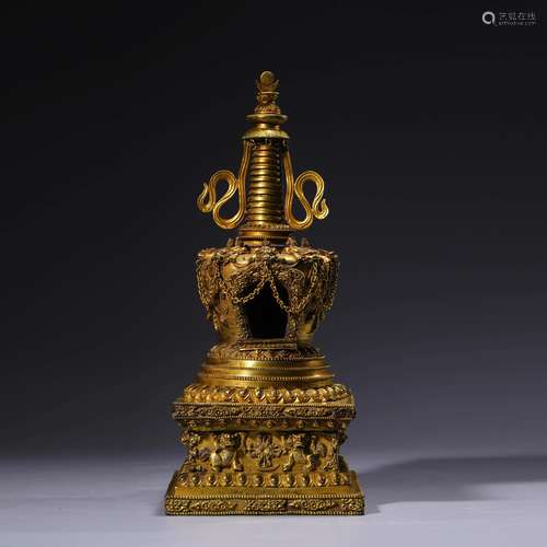 A Gilt Bronze Pagoda