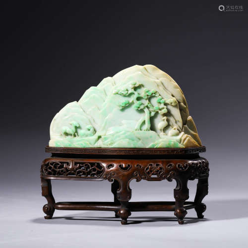 A Carved Jadeite Longevity Boulder Ornament