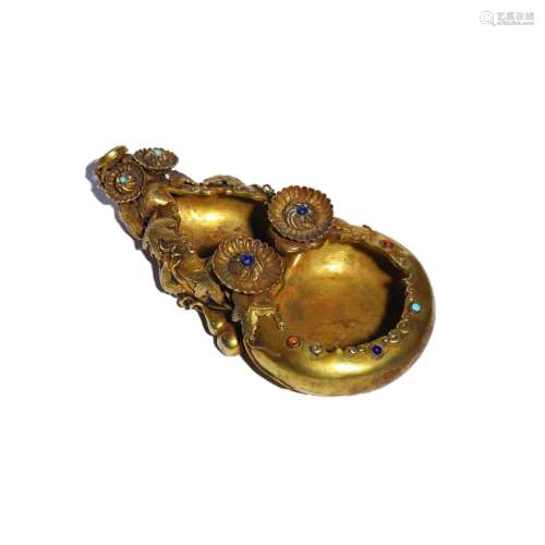 An Inlaid And Gilt-Bronze Double Gourd-Shaped Brush Washer