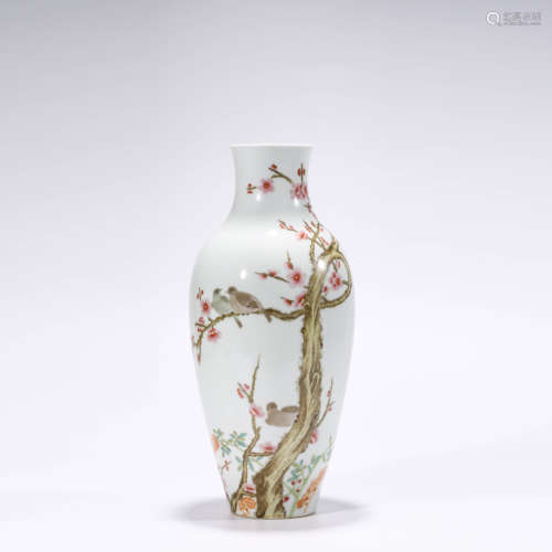 A Famille Rose Magpie And Prunus Ovoid Vase