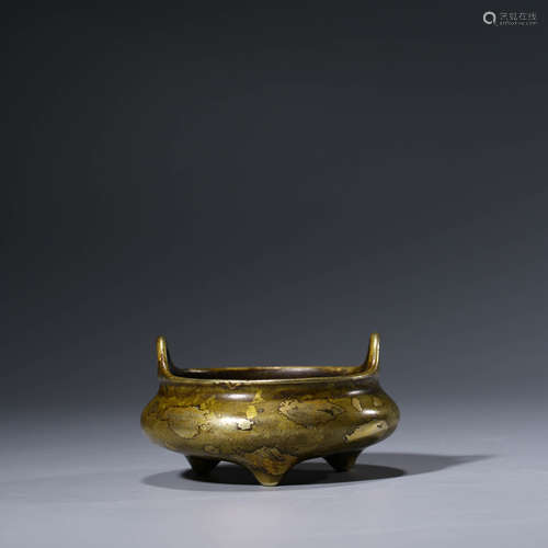 A Gold-Splashed Bronze Tripod Incense Burner