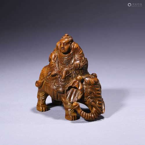 A Carved Bamboo Figure And Elephant Ornament