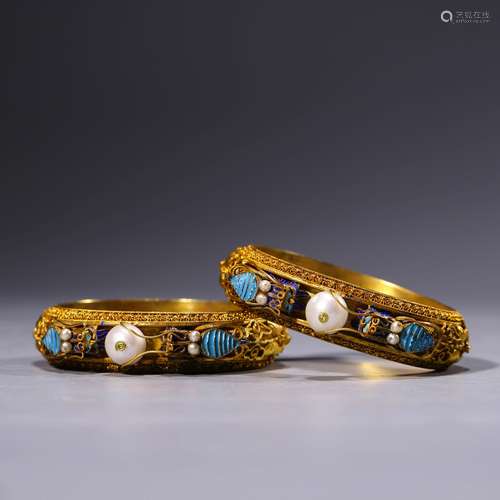 A Pair Of Silver Gilding Filigree Bangles