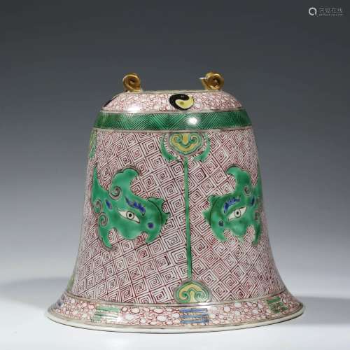 A Wucai Twin-Hooked Porcelain Bell