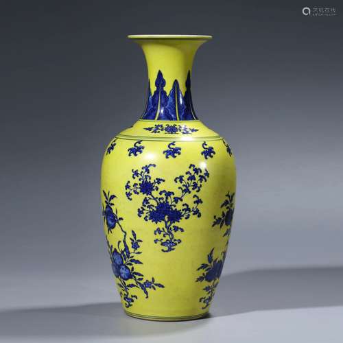 A Yellow-Ground And Underglaze-Blue Floral Dish-Top Vase