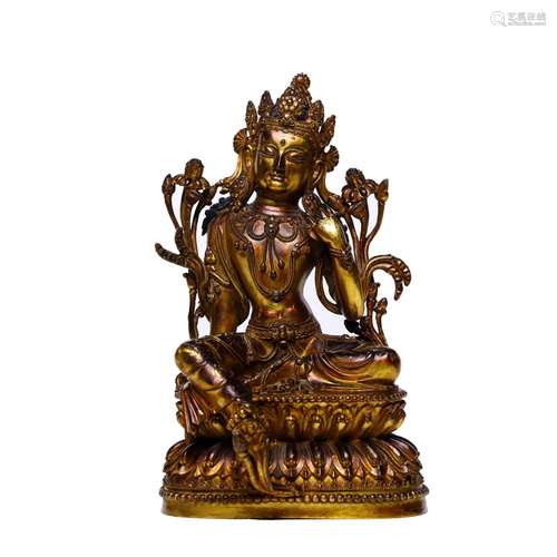 A Gilt Bronze Statue Of Green Tara