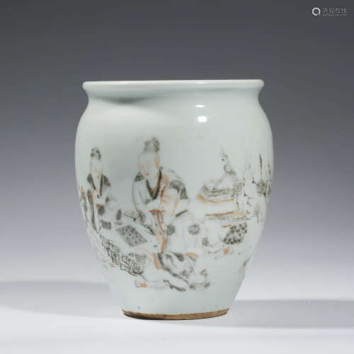 A Grisaille Figure Porcelain Jar