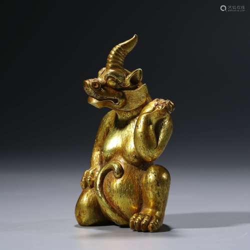 A Gilt Bronze Mythical Beast Ornament