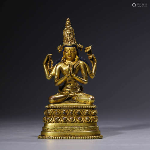 A Gilt Bronze Statue Of Four-Armed Avalokitesvara