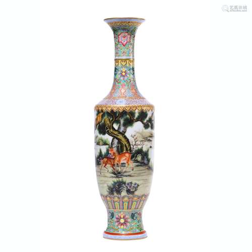 A Famille Rose Crane And Pine Necked Flaring Vase