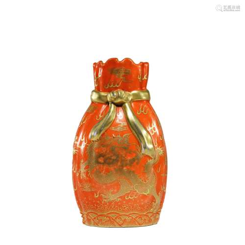 A Coral-Red-Glaze And Gilt-Decorated Dragon Wrapped Bundle V...