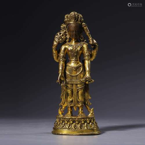 A Gilt Bronze Statue Of Four-Armed Avalokitesvara
