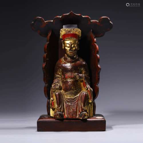 A Painted Wood Fortune God Statue