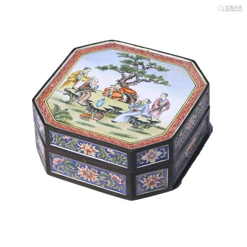 An Enamel Figural Square Box And Cover
