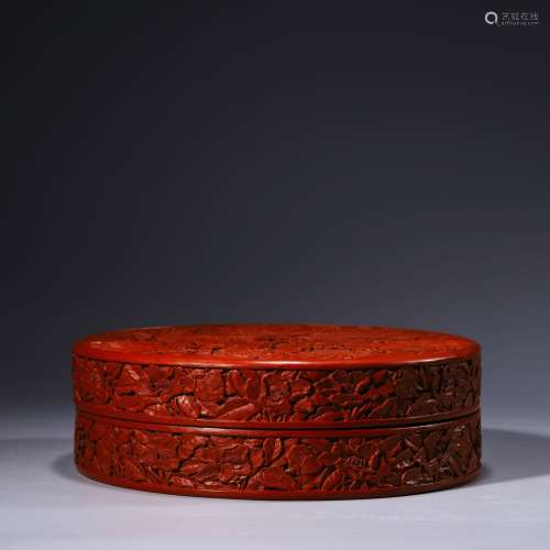 A Carved Cinnabar Lacquer Floral Circular Box And Cover