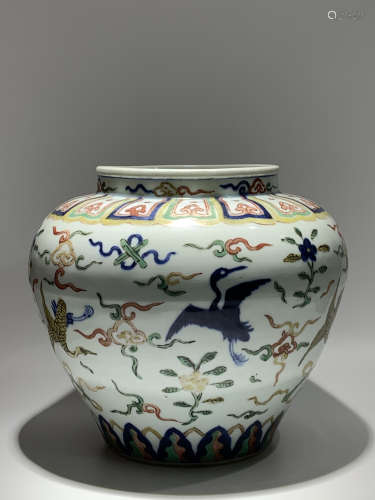 Ming Dynasty Jiajing Period, Five Color Crane and Cloud Patt...