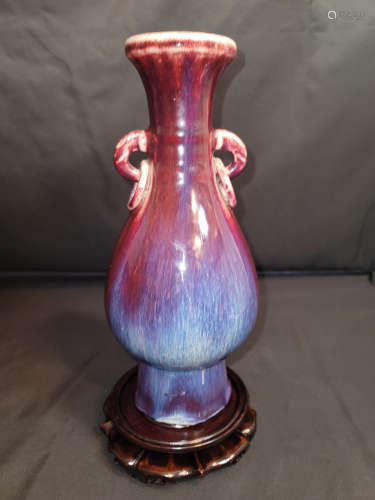 Qing Dynasty Fambe Glaze Elephant Handle Porcelain Vase