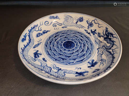 Blue and White Dragon Pattern Porcelain Plate