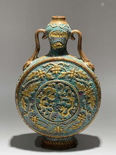 Qing Dynasty Qianlong Period Made Mark, Bronze Color Glaze M...