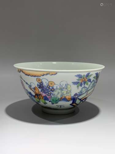 Qing Dynasty Qianlong Period Made Mark, Longdou Color Childr...