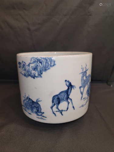 Blue and White Large Porcelain Brush Pot