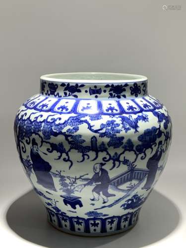 Ming Dynasty Jiajing Period Made Mark, Blue and White Figure...