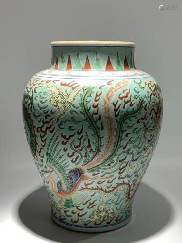 Mid Qing Dynasty, Five Color Dragon and Phoenix Pattern Porc...