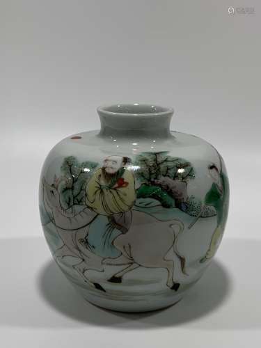 Qing Dynasty Kangxi Period Made Mark, Five Color Figure Pome...