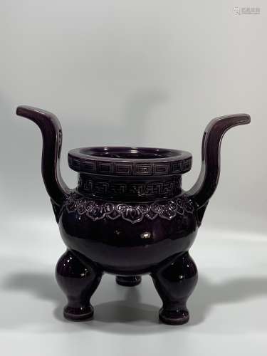 Qing Dynasty Qianlong Period Made Mark, Eggplant Purple Glaz...