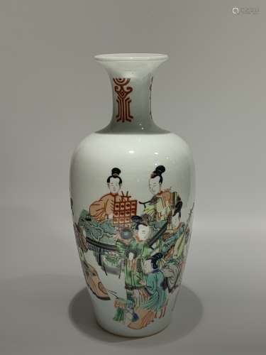 Qing Dynasty Kangxi Period, Five Color Figure Porcelain Vase