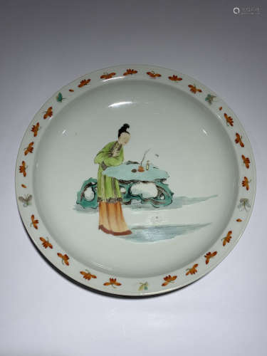 Qing Dynasty Kangxi Period Made Mark, Five Color Maiden Plat...