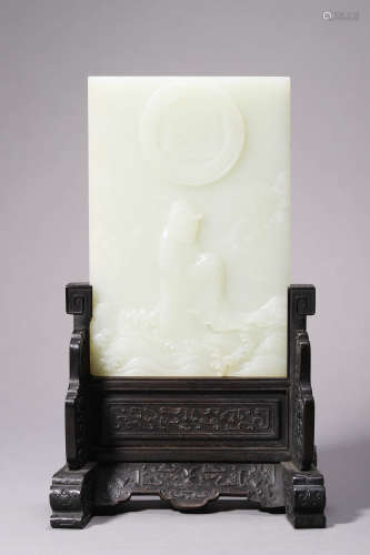 A White Jade Carved Table Screen
