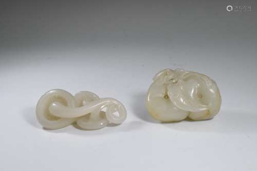 Two Carved White Jade Persimmon and Mushroom, Qing Dynasty