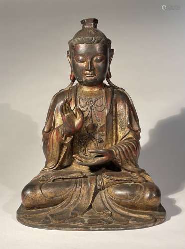 A Gilt Lacquered Bronze  Bronze  Figure of Guanyin