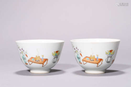 A Pair of Famille Rose Cups, Yongzheng Mark