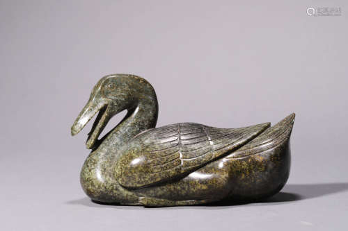 A Large Carved  Jade Figure of a Duck