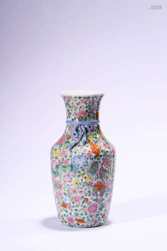 A Famile Rose Mille Fluer Vase, Qingyitang Mark, Late Qing D...