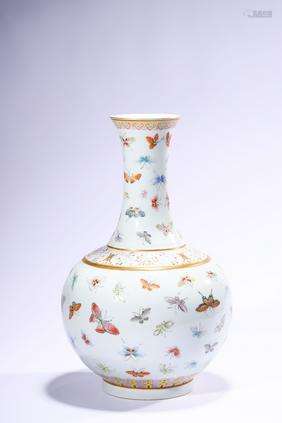 A Famille Rose Butterfly Vase, Guangxu Mark Late Qing Dynast...