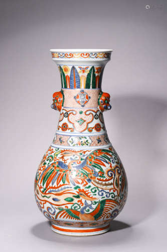 A Large Wucai Phenix Vase