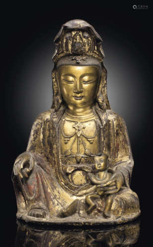 A Gilt Lacquered Bronze Figure of Songzi Guanyin Kangxi Peri...