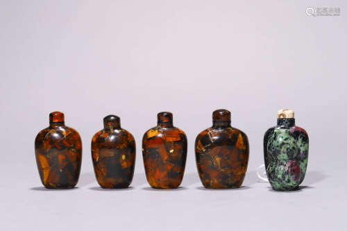 A Group of Five  Snuff Bottles, 19th Century or Later