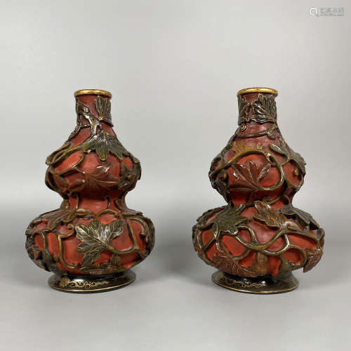 A Pair of Lacquer Double Gourd Shaped Vases