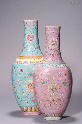 A Yangcai Double Vase, Jiaqing Mark