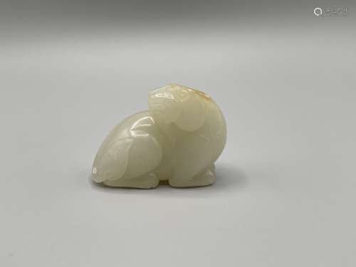 A Carved White Jade Beast